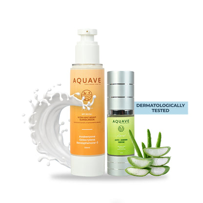 AQUAVE Hydra SPF+ 50 PA++++ Ultra Lightweight Sunscreen & AQUAVE Anti Ageing Serum